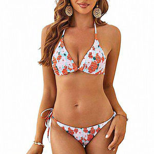 Women's Polyester Printed Tie Ruffles Ribbed String Swimwear Bikini X-Large‎